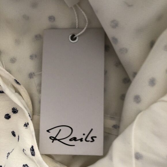 Rails NWT Frida Ivory Speckled Dot Drawstring Waist Flowy Ruffle Hem Midi Dress - Picture 10 of 16